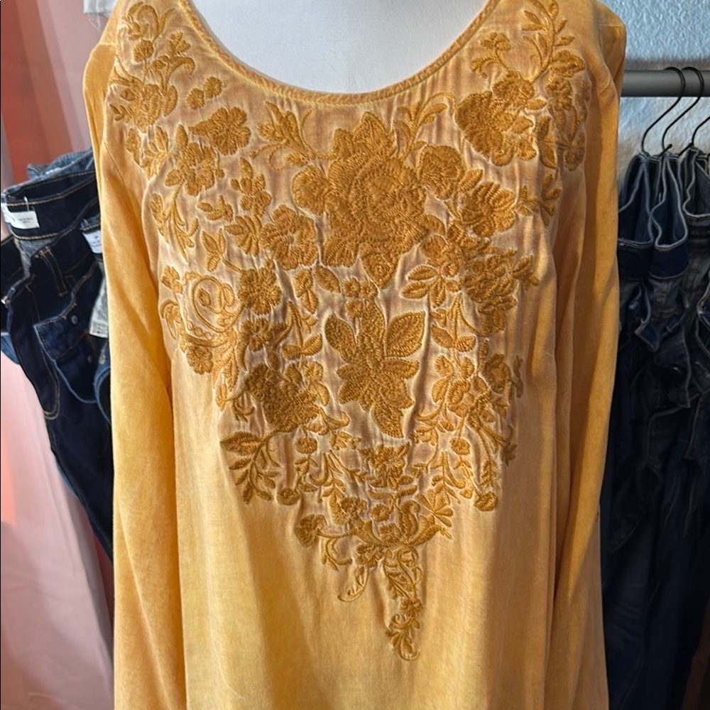 Andree Yellow Floral Embroidered Tunic